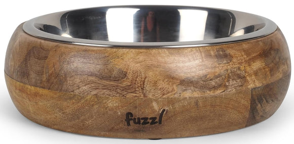 Mango Wood & Stainless Steel Bowl Natural Dog Bowl for Indoors with Rubber Base - Versatile Dog Bowls and Dog Water Bowl for Hydration and Feeding 24cm