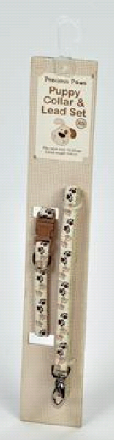 Collar & Lead Cream Paws - Precious Paws SML Collar 20-35cm Lead 106cm