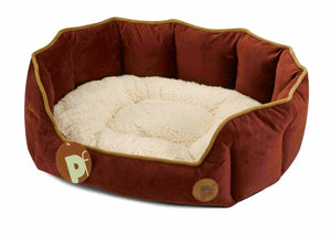 Oval Bed - Red Moleskin w/reversible sheepskin cushion Country - 65cm MED