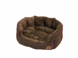 Brown Lux Fur Oval Bed - XS