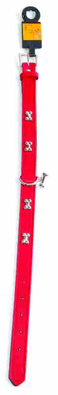 Collar Dog - Red with Silver Bones - Leather XXS 20-25cm