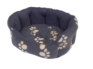 Paw Fleece Oval Bed - Grey/Cream SML