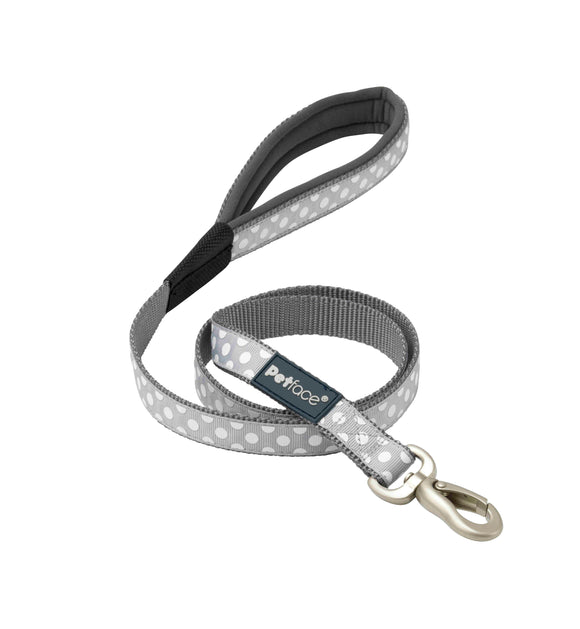 Signature Padded Dog Lead - Grey Dots LRG