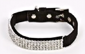 Collar Dog - Black with Diamante - MED 40-50cm