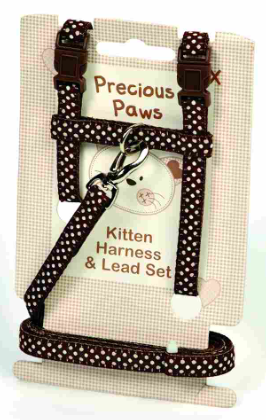 Harness & Lead Set Kitten - Brown with white Dots Precious Paws