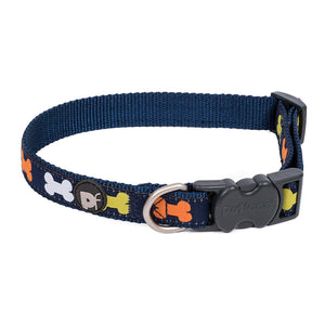 Collar Dog - Black with Multi Coloured Bones LRG