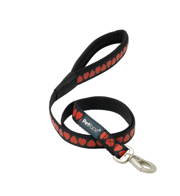 Signature Padded Dog Lead - Reds Hearts MED