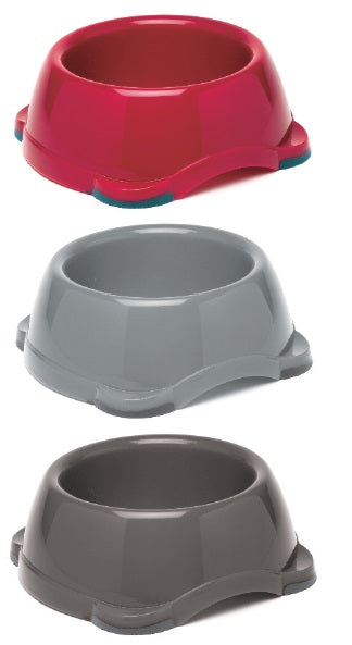 Bowl Non Slip Grey/Charcoal/Burgandy Plastic - MED