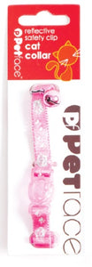 Collar Cat - Baby Pink & cat Faces - Reflective with Safety Elastic & Bell