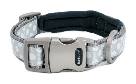 Signature Padded Dog Collar - Grey Dots LRG