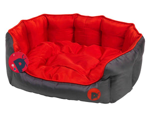 Oval Bed - Red & black Water Resistant W/Reversible Cushion - Oxford 75cm LRG