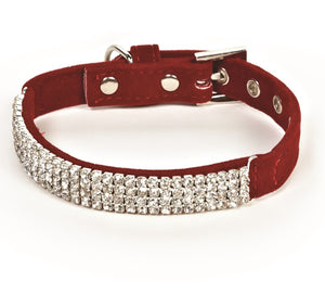 Collar Dog - Red with Diamantes - MED 40-50cm