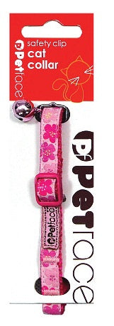 Collar Cat - Pink with Pink flowers & safety clip & Bell