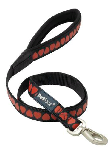 Signature Padded Dog Lead - Red Hearts LRG