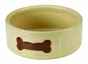 Ceramic Dog Bowl Cream with Bone Motif - 15cm