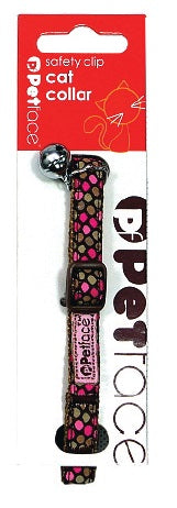 Collar Cat - Brown with Pink Poka Dots with Safety Clip & Bell