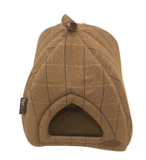 Tan Tweed Igloo Cat Bed