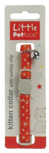 Kitten Collar - Red with Grey Stars Safety clip - Little Petface