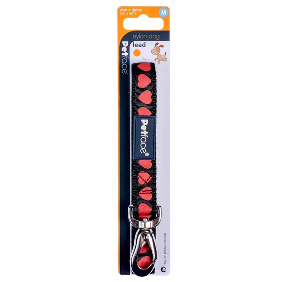 Lead Dog Black with Red Hearts - LRG 102cm